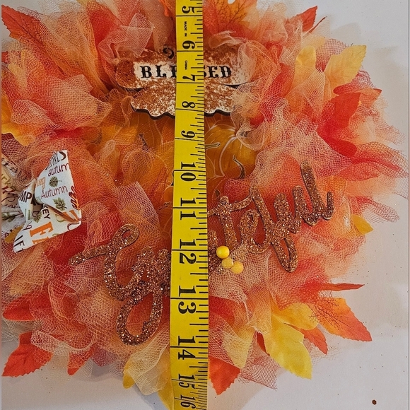 Handmade Fall Holiday Wreath Blessed Grateful Autumn Decor - Picture 16 of 17
